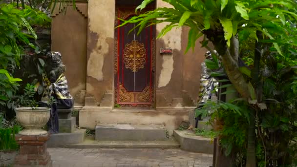 Steadicam Shot Decorated Door Statues Puri Saren Royal Palace Ubud — Stock Video