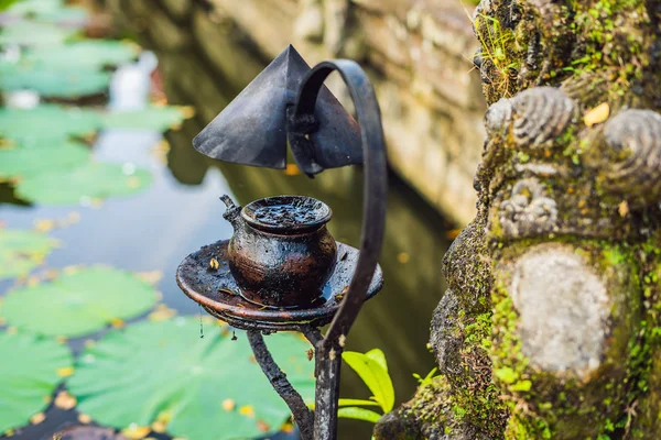 Old Metal Oil Lamp Lotus Lake Bali Indonesia — Stock Photo, Image