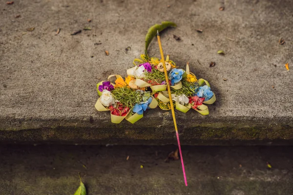Balinese Hindu Offerings Called Canang Canang Sari One Daily Offerings Stock Photo