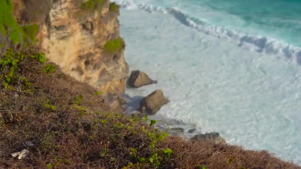 海洋中的波浪和巴厘岛的大悬崖 — 图库视频影像