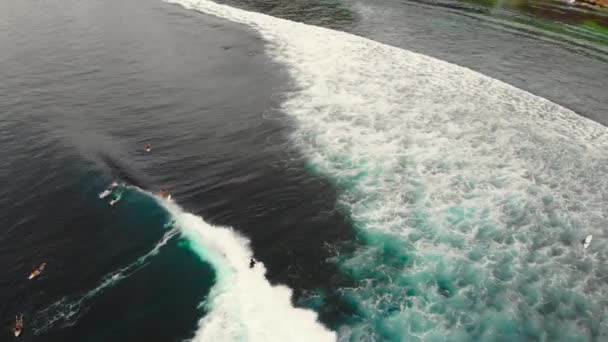 Luchtfoto van een plek surfen op een tropisch eiland bij zonsondergang — Stockvideo