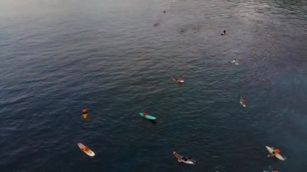 Luchtfoto van een plek surfen op een tropisch eiland bij zonsondergang — Stockvideo