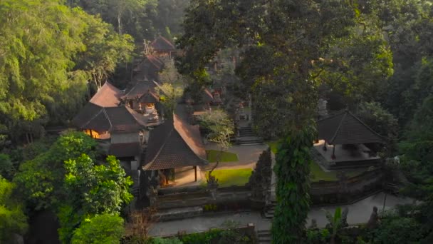 Antenn skott av Pura Gunung Lebah templet i Ubud på Bali island — Stockvideo