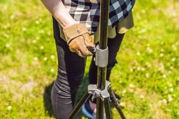 Grip Team Light Depurtment Members Prepare Lighting Equipment Shooting — Stock Photo, Image