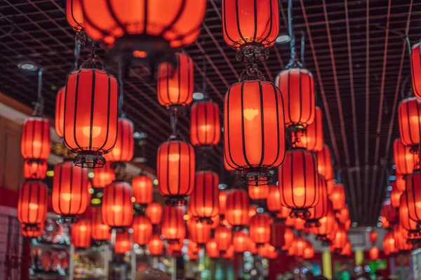 Chinesische Rote Laternen Zum Chinesischen Neujahr Chinesische Laternen Beim Neujahrsfest — Stockfoto