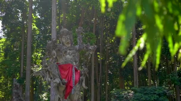 Estatua de un dios luchando con un mono en el bosque de monos Sangeh, en la isla de Bali, Indonesia — Vídeos de Stock