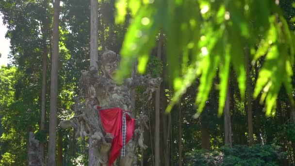 Estatua de un dios luchando con un mono en el bosque de monos Sangeh, en la isla de Bali, Indonesia — Vídeo de stock