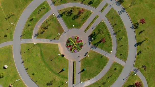 Topview Tiro aéreo de dois meninos andando de bicicleta em um parque — Vídeo de Stock