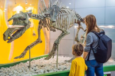 Anne dinozor iskeleti Müzesi izlerken oğlu ile.