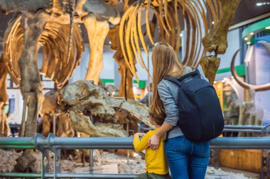 Anne dinozor iskeleti Müzesi izlerken oğlu ile.