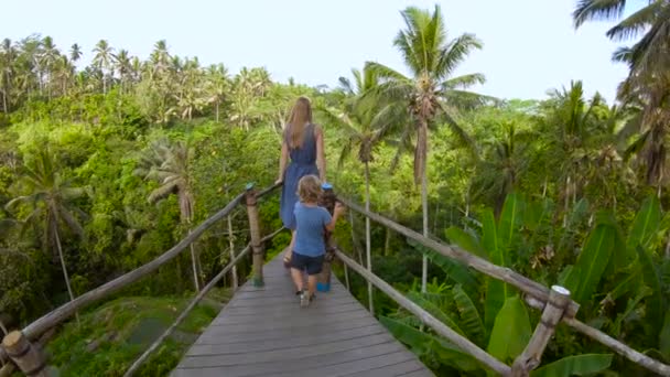 母亲与儿子观察美丽的丛林从观察点 巴厘岛 印度尼西亚 — 图库视频影像