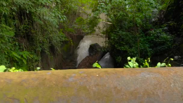 印度尼西亚巴厘岛热带丛林中乡村管道和瀑布的高角度景观 — 图库视频影像