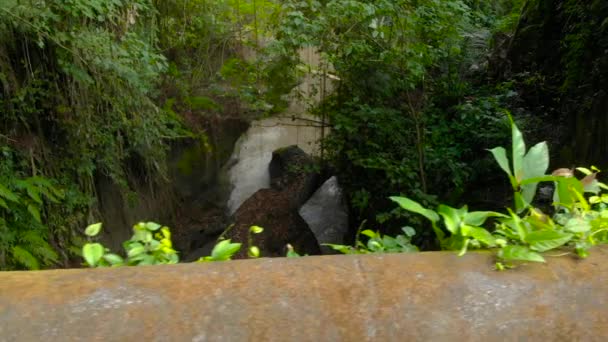 Tiro Steadicam Lenta Rio Tropical Por Pura Gunung Lebah Templo — Vídeo de Stock
