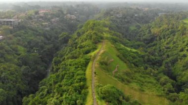 Bali Adası, Endonezya Ubud köyde sisli havada sanatçılar yürümek Campuhan Ridge, havadan görünümü