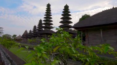 Genç bir kadın ve küçük oğlu Bali Adası'Taman Ayun Kraliyet Sarayı ziyaret Slowmotion steadicam atış