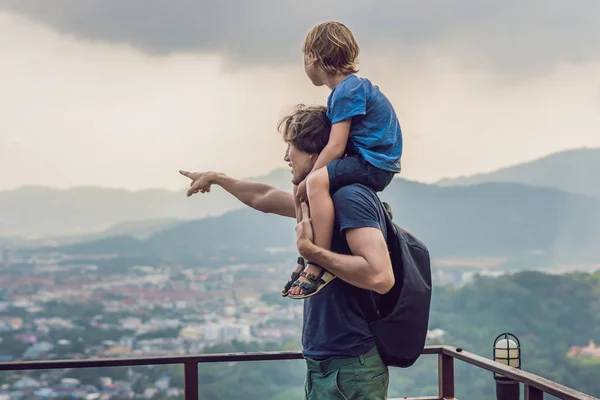 Father and son in the background of Phuket Town view from monkey Hill — Stock Photo, Image