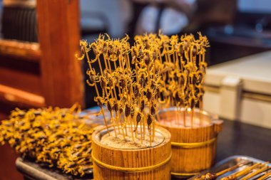Fried akrepler Wangfujing gece pazarında Beijing, Çin