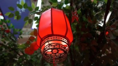 Kırmızı Çin fener Slowmotion closeup. Ay yeni yıl kavramı. Çin yeni yılı konsept