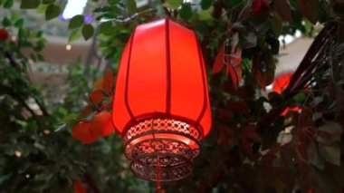 Kırmızı Çin fener Slowmotion closeup. Ay yeni yıl kavramı. Çin yeni yılı konsept
