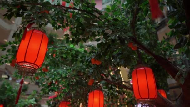 Slowmotion zbliżenie red chińskie lampiony. Koncepcja nowego roku księżycowego. Koncepcja chiński nowy rok — Wideo stockowe