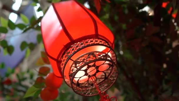 Κόκκινα φανάρια κινέζικα closeup slowmotion. Σεληνιακό νέο έτος έννοια. Έννοια του κινεζικού νέου έτους — Αρχείο Βίντεο