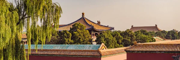 Gamla kungliga palatsen i den förbjudna staden i Peking, Kina Banner, långt Format — Stockfoto