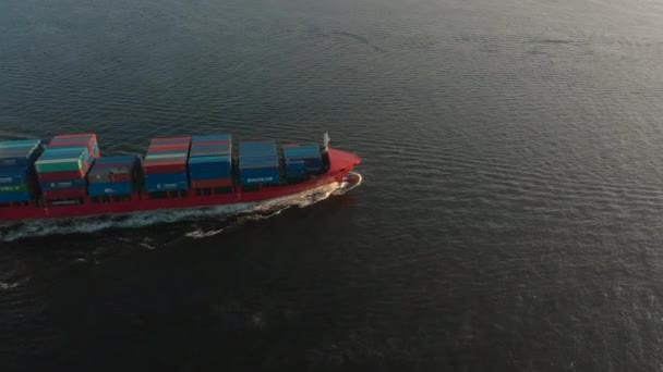 VLADIVOSTOK, Rusland - 04. 07. 2018: Luftfoto af et stort containerskib på vej ind i havn – Stock-video