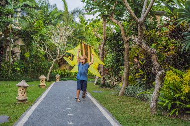 Bir uçurtma Ubud, Bali Adası, Endonezya parkında geyik çocuk