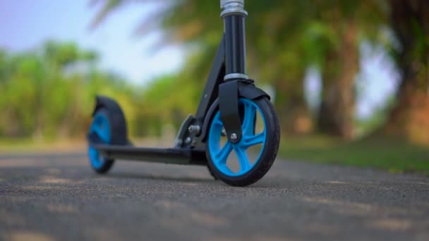 Bir scooter üzerinde bir troical arka plan görüntüsünü Slowmotion — Stok video