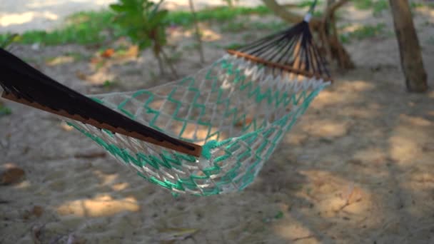 Slowmotion skott av en hängmatta på en tropisk strand — Stockvideo