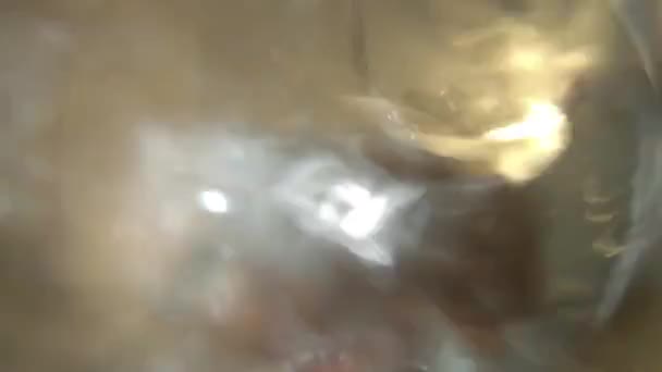 Θέα από το νεροχύτη, καθώς ένας νεαρός άντρας πλένει τα πιάτα — Αρχείο Βίντεο