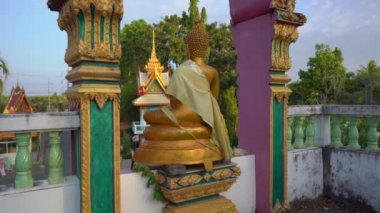 Phuket Adası, Tayland Wat Srisoonthorn tapınağında küçük Buddha heykelleri Steadicam vurdu. Seyahat Tayland konsepti