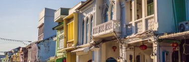 Phuket Town Portugese tarzı Romani Sokak. Ayrıca Chinatown veya eski şehir Banner, Uzun Format denir