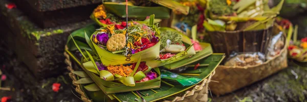 Ofertas diarias - canang sari es muy importante en Bali, Indonesia BANNER, FORMATO LARGO —  Fotos de Stock