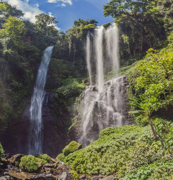 Endonezya, Bali 'deki güzel tropikal Sekumpul Şelalesi