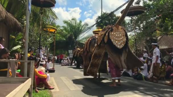 バリ島、インドネシア- 2008.2019:バリ島の伝統的な宗教的なお祝い。電話で撃たれた — ストック動画