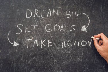 Dream Big - Set Goal - Harekete Geçin, el yazısını tebeşirle işaretleyin