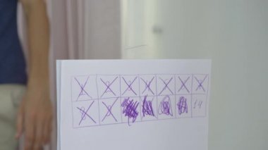 Zorunlu karantinada genç bir adam. Çizdiği takvimde 14 numarayı işaretlemiş. Artık karantinadan çıkabildiği için mutlu. Covid-19 'un ikinci dalgasının konsepti