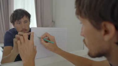 Zorunlu karantinada genç bir adam. Çizdiği takvimdeki tarihleri karalıyor. Covid-19 'un ikinci dalgasının konsepti