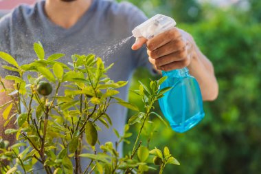 Yakışıklı, şık bir adam, bahçeyle uğraşıyor ve evi suluyor.