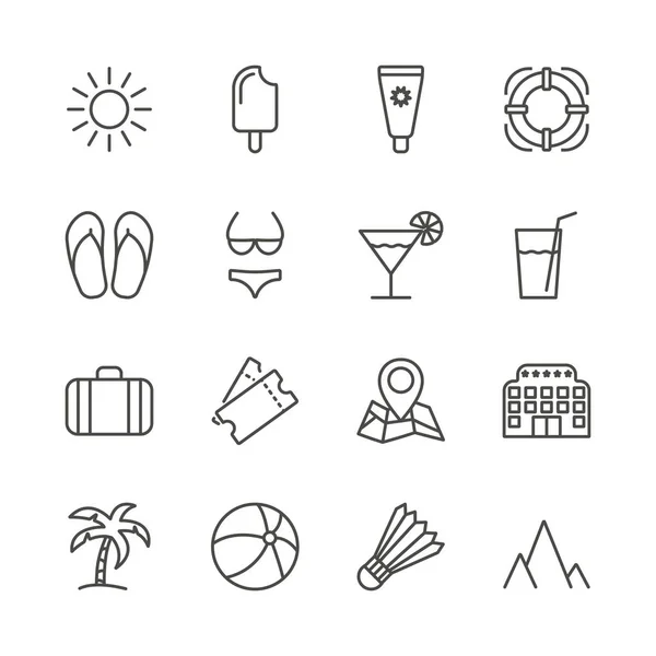 Sommer Set Icon Vektor Linie Freizeit Sammlung Symbol Isoliert Trendy — Stockvektor