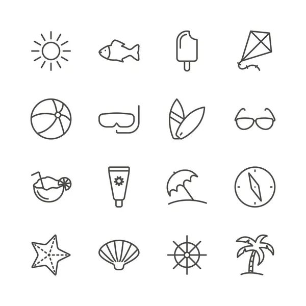 Sommer Set Icon Vektor Linie Freizeit Sammlung Symbol Isoliert Trendy — Stockvektor