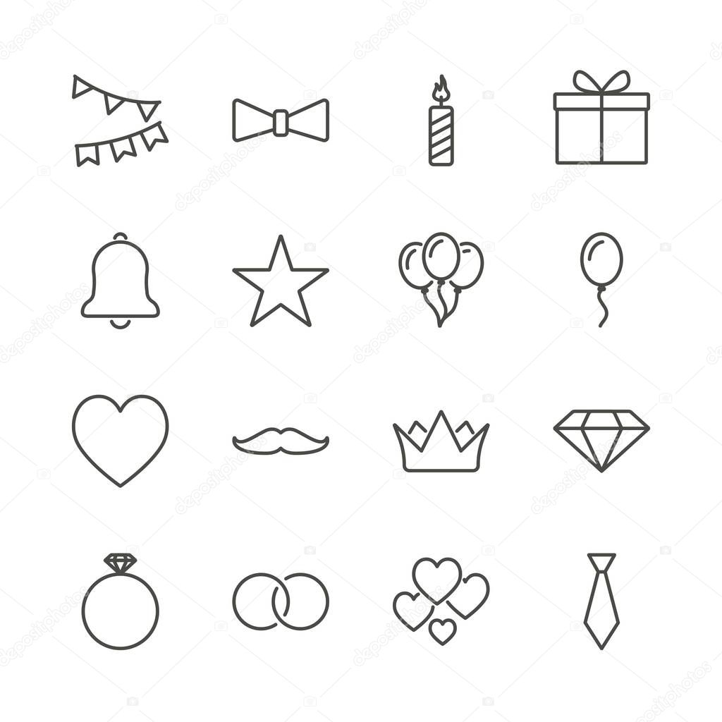Fashion icon set vector. Line celebration symbol collection isolated. Trendy flat outline ui sign design. Thin linear graphic pictogram for web site, mobile application. Logo illustration. Eps10.