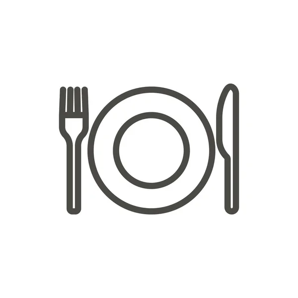 Vidlička nůž a deska ikona vektor. Linie jíst izolované symbol. Moderní ploché obrys design ui znamení. Thi — Stockový vektor