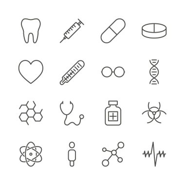Vektör Tıp Icon set. Sağlık sembol koleksiyonu izole satır. Trendy düz anahat UI işareti desig