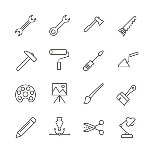 Werk tools set icon vector. Inzameling van de hulpmiddelen van de handgemaakte schetsen. Trendy platte instrument teken ontwerp. — Stockvector