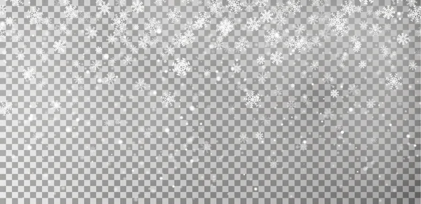 Kerst vallende sneeuw vector geïsoleerd op donkere achtergrond. Sneeuwvlok transparante decoratie effect. — Stockvector