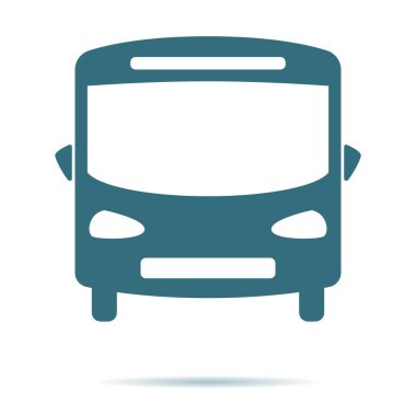 Arka plan üzerinde izole mavi otobüs kutsal kişilerin resmi. Modern düz piktogram, işletme, pazarlama, Internet kavramı. 