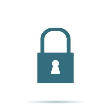 Kilit simgesi. Asma kilit vektör arka plan üzerinde izole. Modern düz piktogram, işletme, pazarlama, stajyer