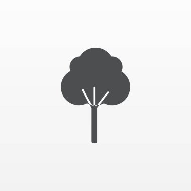 Gri ağaç simgesiyle arka plan üzerinde izole. Modern düz piktogram, işletme, pazarlama, Internet kavramı.